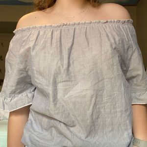 Hippie Laundry blue and white pin stripe short sleeve blouse